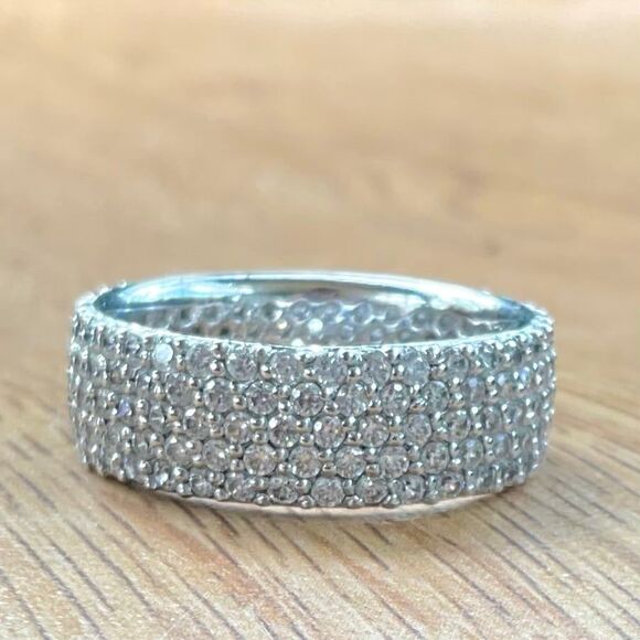Ring Jewelry - 💍 925 Sterling Silver Eternity Wedding Band with CZ Accents – Size 8 💍